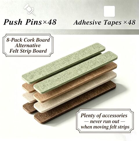 Felt Strip Bulletin Board,8-Pack Cork Board Alternative Bar Strips Boards–13" x 2" Felt Wall Tiles with 48 Push Pins&48 Adhesive Tapes,Removable Adhesive Install Felt Pin Board for Wall,Home Office in Saudi Arabia