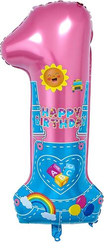 English Teacher Birthday Decorations, 40'' Pink Teacher Fans Rainbow Number 1 Balloon for 1st Baby Shower Birthday Party Supplies (1st) in Saudi Arabia