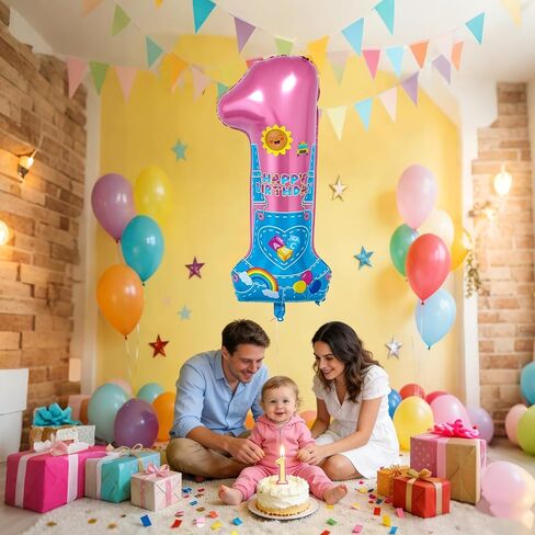 English Teacher Birthday Decorations, 40'' Pink Teacher Fans Rainbow Number 1 Balloon for 1st Baby Shower Birthday Party Supplies (1st) in Saudi Arabia