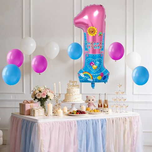 English Teacher Birthday Decorations, 40'' Pink Teacher Fans Rainbow Number 1 Balloon for 1st Baby Shower Birthday Party Supplies (1st) in Saudi Arabia