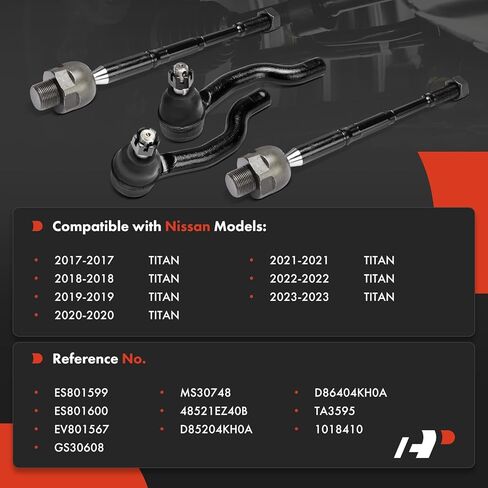 A-Premium Set of 4, Front Inner Outer Tie Rod End Kit, Compatible with Nissan TITAN 2017-2023 in Kuwait