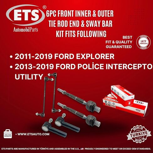 وصلات قضيب أمامي 6 قطع من ETS + أطراف قضيب ربط خارجي داخلي ES800952، EV800893، K750616، K750616 يناسب 2011-2019 Ford Explorer / 2013-2019 Police Interceptor Utility in Kuwait