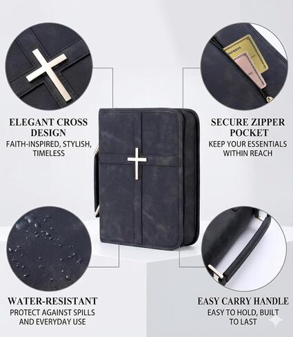 Bible Cover Case PU Leather Bible Bag with Handle and Phone Pocket Large Protective Scripture Carrier with Cross Design for Men Women Church Study Gifts in Saudi Arabia