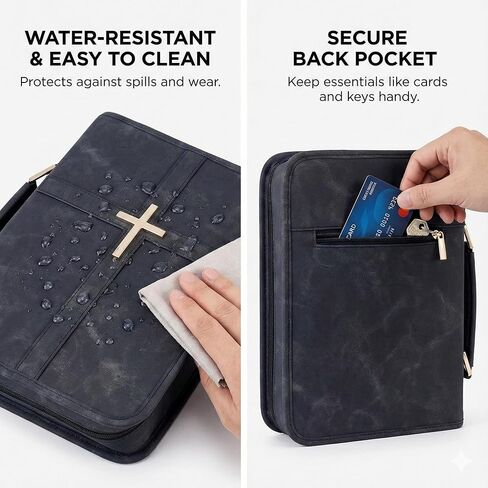 Bible Cover Case PU Leather Bible Bag with Handle and Phone Pocket Large Protective Scripture Carrier with Cross Design for Men Women Church Study Gifts in Saudi Arabia