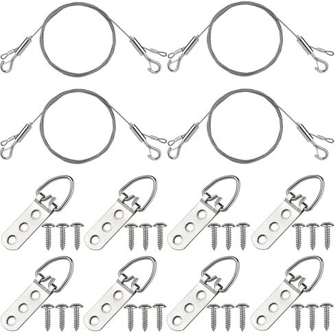 Adjustable Picture Hanging Wire Kit - 66lbs Load Capacity, 2m x 1.5mm Hanging Wire with 3-Hole D Rings Picture Hangers and Screws, Ideal for Canvas Paintings/ Artwork/ Mirrors/ Frames (4 sets) in Saudi Arabia