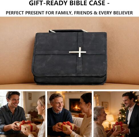 Bible Cover Case PU Leather Bible Bag with Handle and Phone Pocket Large Protective Scripture Carrier with Cross Design for Men Women Church Study Gifts in Saudi Arabia