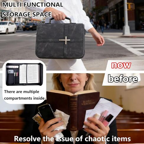 Bible Cover Case PU Leather Bible Bag with Handle and Phone Pocket Large Protective Scripture Carrier with Cross Design for Men Women Church Study Gifts in Saudi Arabia