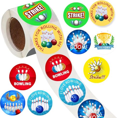 Oringaga 500 Pieces Bowling Party Decorations Labels Roll Stickers - Bowling Party Favors and Supplies Jar Containers Letter DIY Decals Motivational Sports Prize for Carnival/Events in Kuwait