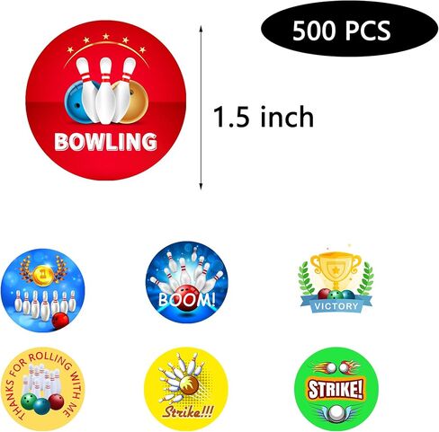 Oringaga 500 Pieces Bowling Party Decorations Labels Roll Stickers - Bowling Party Favors and Supplies Jar Containers Letter DIY Decals Motivational Sports Prize for Carnival/Events in Kuwait