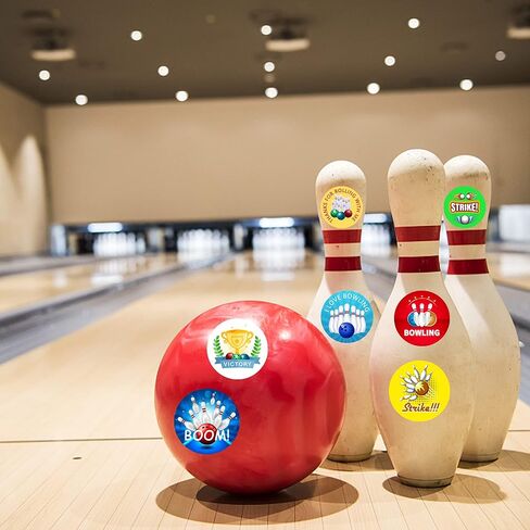 Oringaga 500 Pieces Bowling Party Decorations Labels Roll Stickers - Bowling Party Favors and Supplies Jar Containers Letter DIY Decals Motivational Sports Prize for Carnival/Events in Kuwait