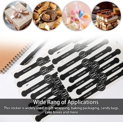 250 Pcs 50 Sheets Handmade Food Baking Seal Sticker Black Long Strip 7.1"x1" Seals Stickers for Bakery Tamper Evident Labels for Food Packaging Cake Boxes Jar in Kuwait