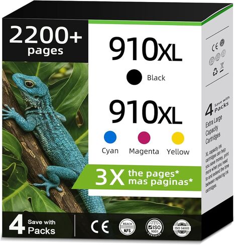 حزمة كومبو من خراطيش الحبر 910XL متوافقة مع HP 910 XL باللون الأسود لـ HP910 HP910XL لـ OfficeJet Pro 8015e 8025e 8028e 8010 8025 8020 8020e 8035 8028 8015 8022 طابعة سماوي أرجواني أصفر 4 عبوات in Kuwait