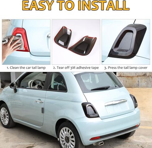 Sekhyna Car Tail Light Lamp Cover Trim Compatible with Fiat 500 2016-2024,Smoked Black Rear Tail Light Shell Trim Cover,Rear Lamp Shade Brake Indicator Light Protection Accessories (Black) in Kuwait