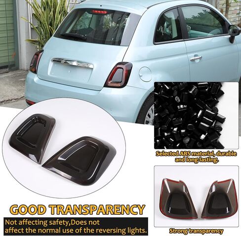Sekhyna Car Tail Light Lamp Cover Trim Compatible with Fiat 500 2016-2024,Smoked Black Rear Tail Light Shell Trim Cover,Rear Lamp Shade Brake Indicator Light Protection Accessories (Black) in Kuwait