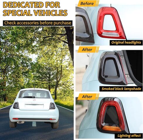 Sekhyna Car Tail Light Lamp Cover Trim Compatible with Fiat 500 2016-2024,Smoked Black Rear Tail Light Shell Trim Cover,Rear Lamp Shade Brake Indicator Light Protection Accessories (Black) in Kuwait