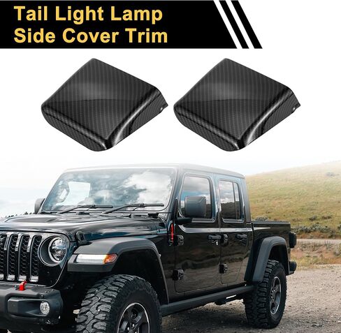 1set Tail Light Lamp Side Cover Trim for Jeep Wrangler JL JLU 18-24 for Jeep Gladiator JT 20-24 Rear Taillights Side Lamp Decor Trim Cover Exterior Carbon Fiber Pattern ABS Black in Kuwait