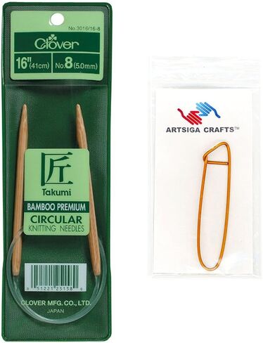 Clover Needlecraft Takumi Bamboo Circular Knitting Needles 16 inch Size 11/8mm 3016/16 11 with Stitch Holder in Saudi Arabia