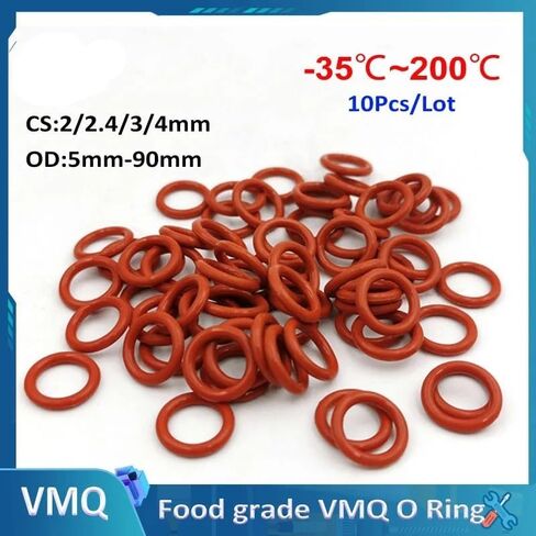 10 قطعة CS 2/2.4/3/4 مللي متر OD 5 ~ 90 مللي متر أحمر VMQ O حلقة ختم طوقا سيليكون هلام السيليكا الغذاء الصف المطاط O-حلقة (OD 38 مللي متر ، CS 4 مللي متر (10 قطعة)) in Kuwait