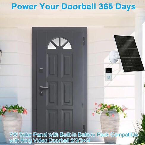 FUTURENZEN 7W Solar Panel Kit with 2600mAh Battery for Ring Video Doorbell 2/3/3 Plus/4, 16.4ft Cable, IP65 Waterproof, 360° Adjustable Mount in Kuwait