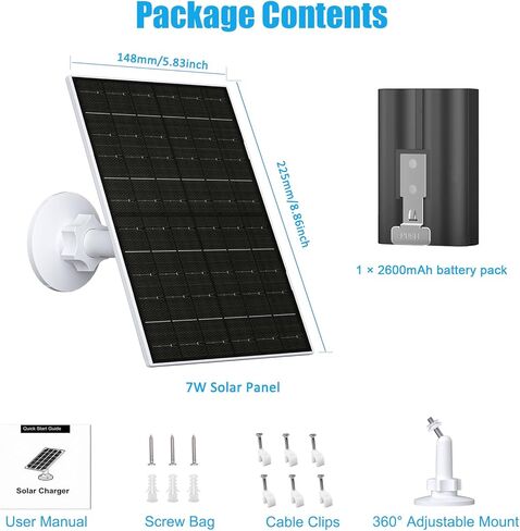 FUTURENZEN 7W Solar Panel Kit with 2600mAh Battery for Ring Video Doorbell 2/3/3 Plus/4, 16.4ft Cable, IP65 Waterproof, 360° Adjustable Mount in Kuwait