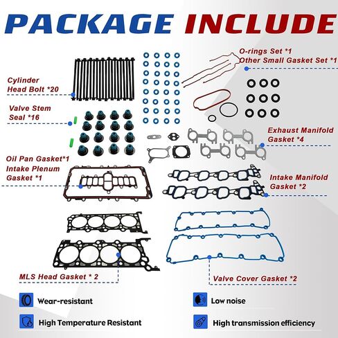 5.4L Cylinder Head Gasket Set With Head Bolts Fit For Ford F150 Expedition F250 F350 Super Duty E-150 E-250 E-350 Econoline Club Wagon V8 2V 5.4L 2000-2004 OE# HS9790PT-15 ES72798 in Saudi Arabia
