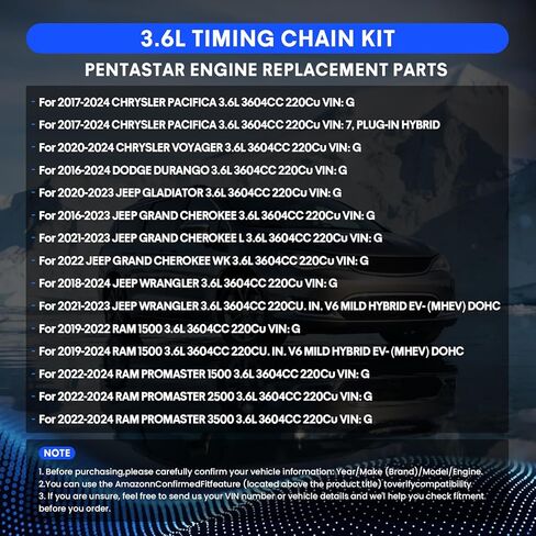 3.6L Timing Chain Kit with VVT Camshaft Sprocket Compatible with 2016-2024 Dodge Durango, for Jeep Wrangler RAM 1500 ProMaster 2500, for 2017-2024 Chrysler Pacifica Pentastar Engine Replacement Parts in Saudi Arabia