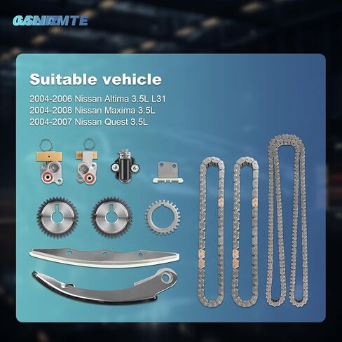 مجموعة سلسلة توقيت المحرك مع دليل شداد سلاسل التوقيت متوافق مع 2004-2006 Nissan Altima لـ 2004-2008 Maxima لـ 2004-2007 Quest 3.5L استبدال 13028ZS70A 13028JA10B in Kuwait