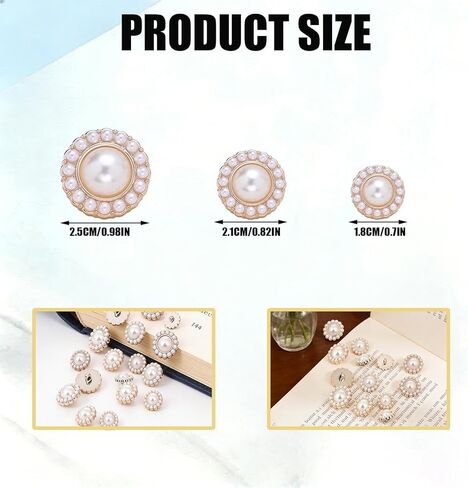 18 Pearl Button for Clothes, Vintage Faux Pearl Sewing Fastener, Round Button Loops, Fastener with Pearl Embellishments, Suitable for Handicrafts, Jackets, Sweaters, and Dresses in Saudi Arabia