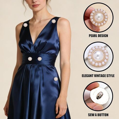 18 Pearl Button for Clothes, Vintage Faux Pearl Sewing Fastener, Round Button Loops, Fastener with Pearl Embellishments, Suitable for Handicrafts, Jackets, Sweaters, and Dresses in Saudi Arabia