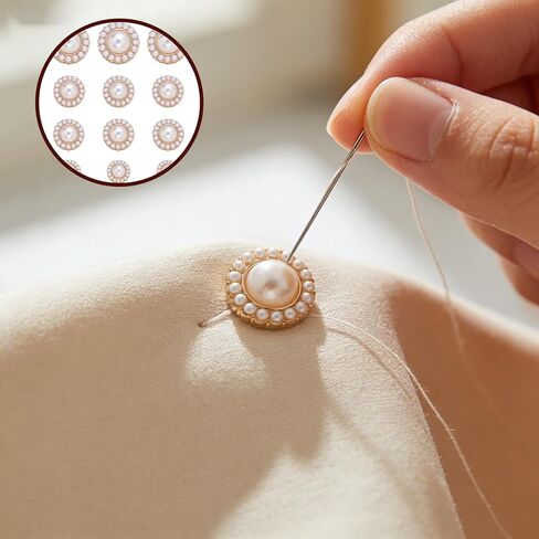 18 Pearl Button for Clothes, Vintage Faux Pearl Sewing Fastener, Round Button Loops, Fastener with Pearl Embellishments, Suitable for Handicrafts, Jackets, Sweaters, and Dresses in Saudi Arabia