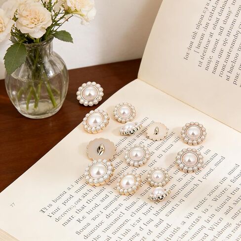 18 Pearl Button for Clothes, Vintage Faux Pearl Sewing Fastener, Round Button Loops, Fastener with Pearl Embellishments, Suitable for Handicrafts, Jackets, Sweaters, and Dresses in Saudi Arabia