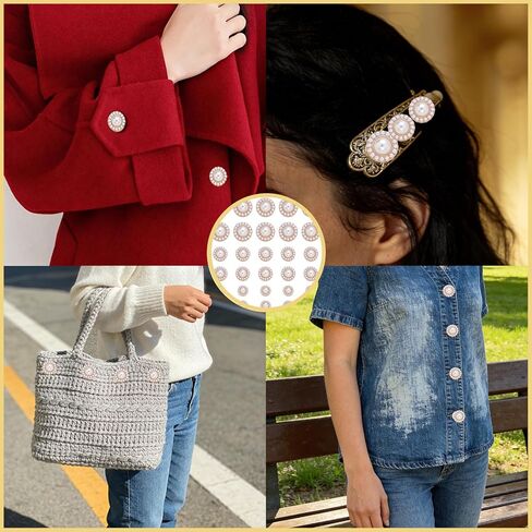 18 Pearl Button for Clothes, Vintage Faux Pearl Sewing Fastener, Round Button Loops, Fastener with Pearl Embellishments, Suitable for Handicrafts, Jackets, Sweaters, and Dresses in Saudi Arabia