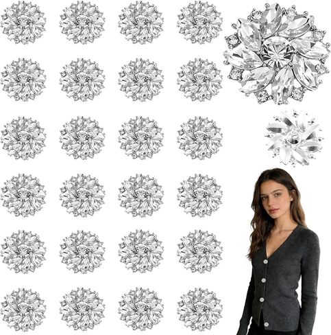 25 Pcs Flower Rhinestone Buttons Silver Snowflake Fashion Crystal Button Rhinestone Buttons Embellishments Accessories 27MM Sparkle Clear Buttons for Clothes in Saudi Arabia