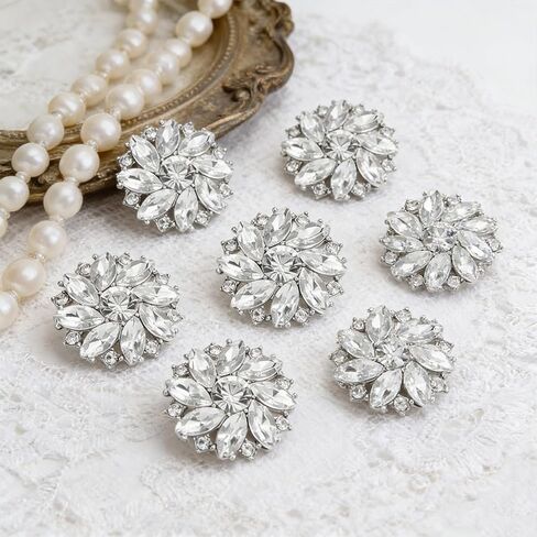 25 Pcs Flower Rhinestone Buttons Silver Snowflake Fashion Crystal Button Rhinestone Buttons Embellishments Accessories 27MM Sparkle Clear Buttons for Clothes in Saudi Arabia