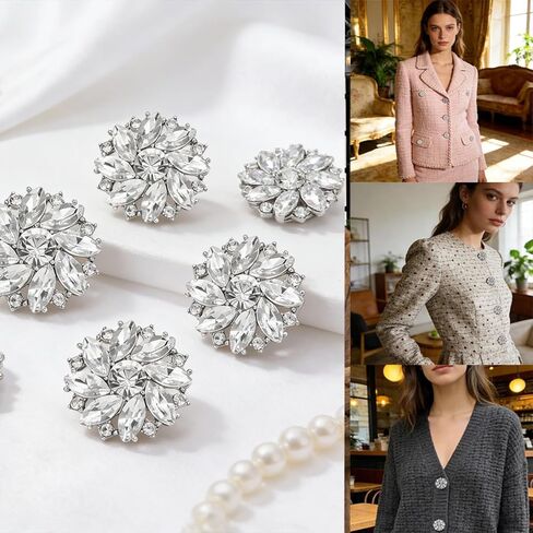 25 Pcs Flower Rhinestone Buttons Silver Snowflake Fashion Crystal Button Rhinestone Buttons Embellishments Accessories 27MM Sparkle Clear Buttons for Clothes in Saudi Arabia