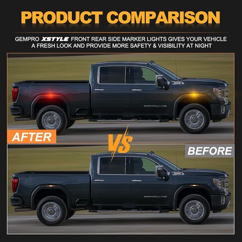 استبدال مصابيح العلامات الجانبية Gempro Xstyle لـ GMC Sierra 2500HD 3500HD 2020 2021 2022 2023 2024 2025، طقم مجموعة مصابيح التحديد الأمامية والخلفية للعدسة المدخنة [في انتظار براءة اختراع] in Kuwait