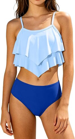 oklady Girls Swimsuit 2 Piece Bikini Set Tiered Ruffled Girls Bathing Suit Adjustable Straps Girls' Swimwear in Saudi Arabia