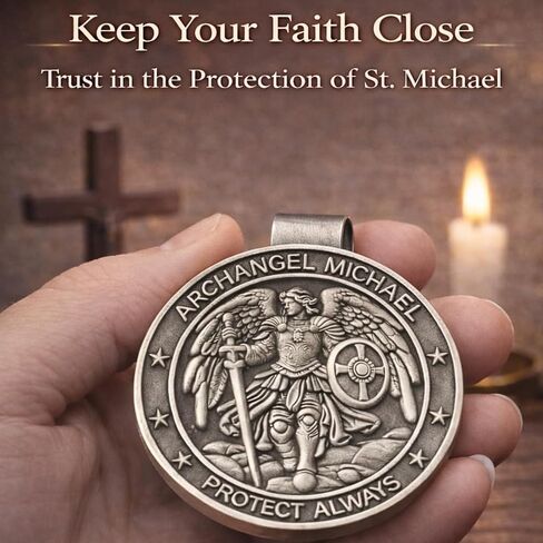 St Michael Archangel Medal for Car, Auto Sun Visor Clip, Saint Michael Vehicle Accessory, Bless Driving Safety and Safe Travel Religious Gift for Driver Family Friend in Saudi Arabia