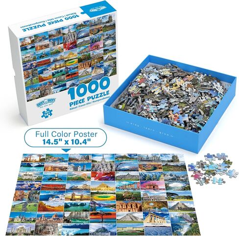 لغز BenBen 1000 قطعة للبالغين، 4 قطع من ألغاز الصور المقطوعة مع حروف أو أنماط على الظهر، مناظر طبيعية عالمية، معالم الولايات المتحدة الأمريكية، حفلة عشاء للكلاب، ببغاوات الغابة in Kuwait