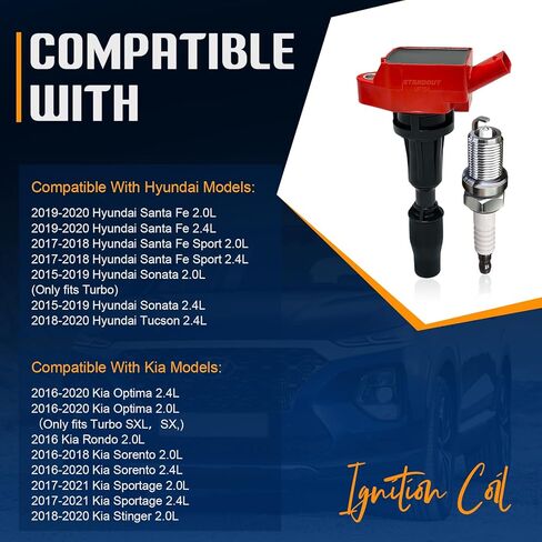 STANDOUT IGNITION COIL PACK UF764 & Iridium Spark Plug Compatible with Hyundai Santa FE(2015-2019) 2.0L/2.4L,Kia Optima Sorento Sportage 2.0L/2.4L in Saudi Arabia
