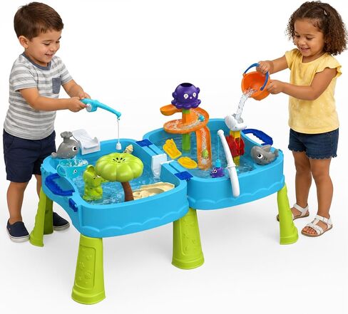 2026 New Foldable Double-Sided Water Table for Toddlers, Kids Water and Sand Park Activity Sensory Playset, Portable Summer Outdoor Water Table Toys, 23 Piece Water Toy Accessories in Kuwait