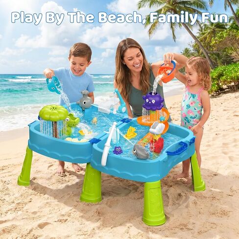 2026 New Foldable Double-Sided Water Table for Toddlers, Kids Water and Sand Park Activity Sensory Playset, Portable Summer Outdoor Water Table Toys, 23 Piece Water Toy Accessories in Kuwait