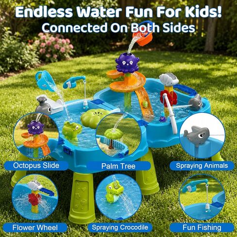 2026 New Foldable Double-Sided Water Table for Toddlers, Kids Water and Sand Park Activity Sensory Playset, Portable Summer Outdoor Water Table Toys, 23 Piece Water Toy Accessories in Kuwait