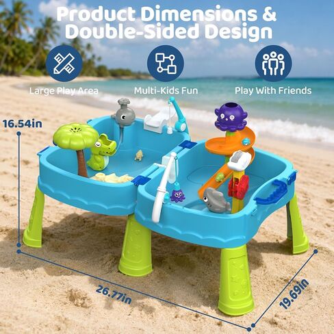 2026 New Foldable Double-Sided Water Table for Toddlers, Kids Water and Sand Park Activity Sensory Playset, Portable Summer Outdoor Water Table Toys, 23 Piece Water Toy Accessories in Kuwait