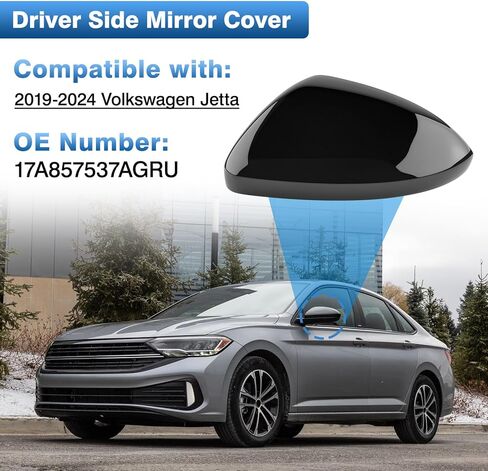 استبدال غطاء المرآة الجانبية للسائق TOP-MAX متوافق مع 2019-2024 Volkswagen Jetta، غطاء غطاء مرآة للإصدار الأمريكي بدون ضوء إشارة الانعطاف يحل محل 17A857537AGRU، أسود in Kuwait