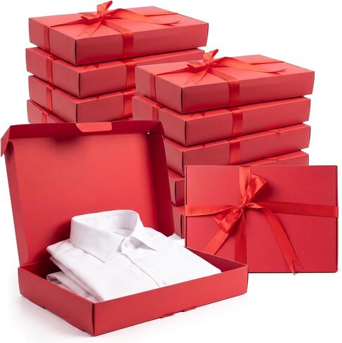 Tlenpo 12 Pack Gift Boxes with Lids, 13×9×2 Inch Black Paper Gift Box with 15m Ribbon, Wrapping Gifts, Deep Clothing Gift Boxes for Robe, Sweater, Shirt and Father's Day and Mother's Day in Saudi Arabia