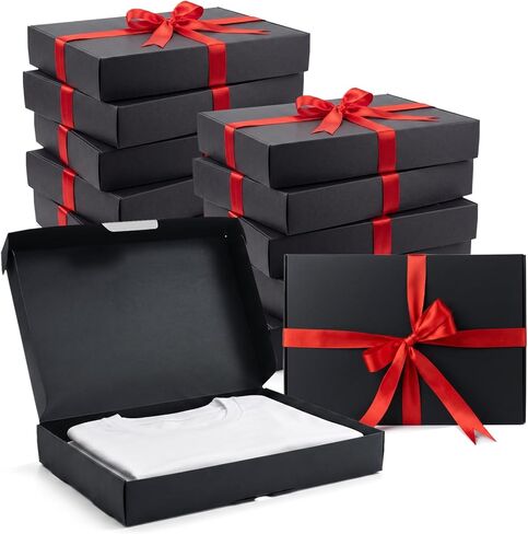 Tlenpo 12 Pack Gift Boxes with Lids, 13×9×2 Inch Black Paper Gift Box with 15m Ribbon, Wrapping Gifts, Deep Clothing Gift Boxes for Robe, Sweater, Shirt and Father's Day and Mother's Day in Saudi Arabia
