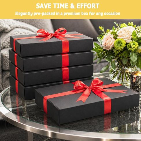 Tlenpo 12 Pack Gift Boxes with Lids, 13×9×2 Inch Black Paper Gift Box with 15m Ribbon, Wrapping Gifts, Deep Clothing Gift Boxes for Robe, Sweater, Shirt and Father's Day and Mother's Day in Saudi Arabia
