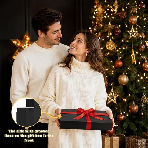 Tlenpo 12 Pack Gift Boxes with Lids, 13×9×2 Inch Black Paper Gift Box with 15m Ribbon, Wrapping Gifts, Deep Clothing Gift Boxes for Robe, Sweater, Shirt and Father's Day and Mother's Day in Saudi Arabia