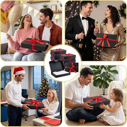 Tlenpo 12 Pack Gift Boxes with Lids, 13×9×2 Inch Black Paper Gift Box with 15m Ribbon, Wrapping Gifts, Deep Clothing Gift Boxes for Robe, Sweater, Shirt and Father's Day and Mother's Day in Saudi Arabia